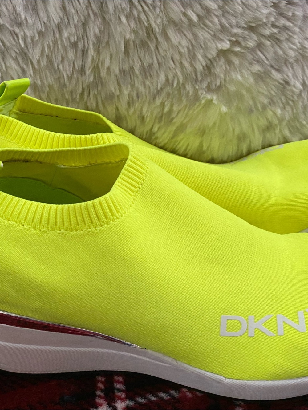 DKNY Neon Lime Slip-On Knit Sneakers for Women